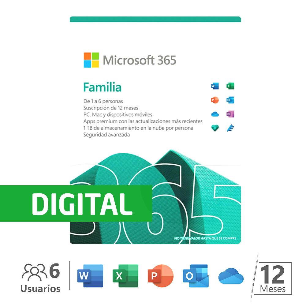 Microsoft Microsoft 365 Familia Formato Digital: hasta 6 usuarios,  suscripción 12 meses, Word, Excel, PowerPoint, OneDrive y más. Antes Office  365 Hogar | PC Factory