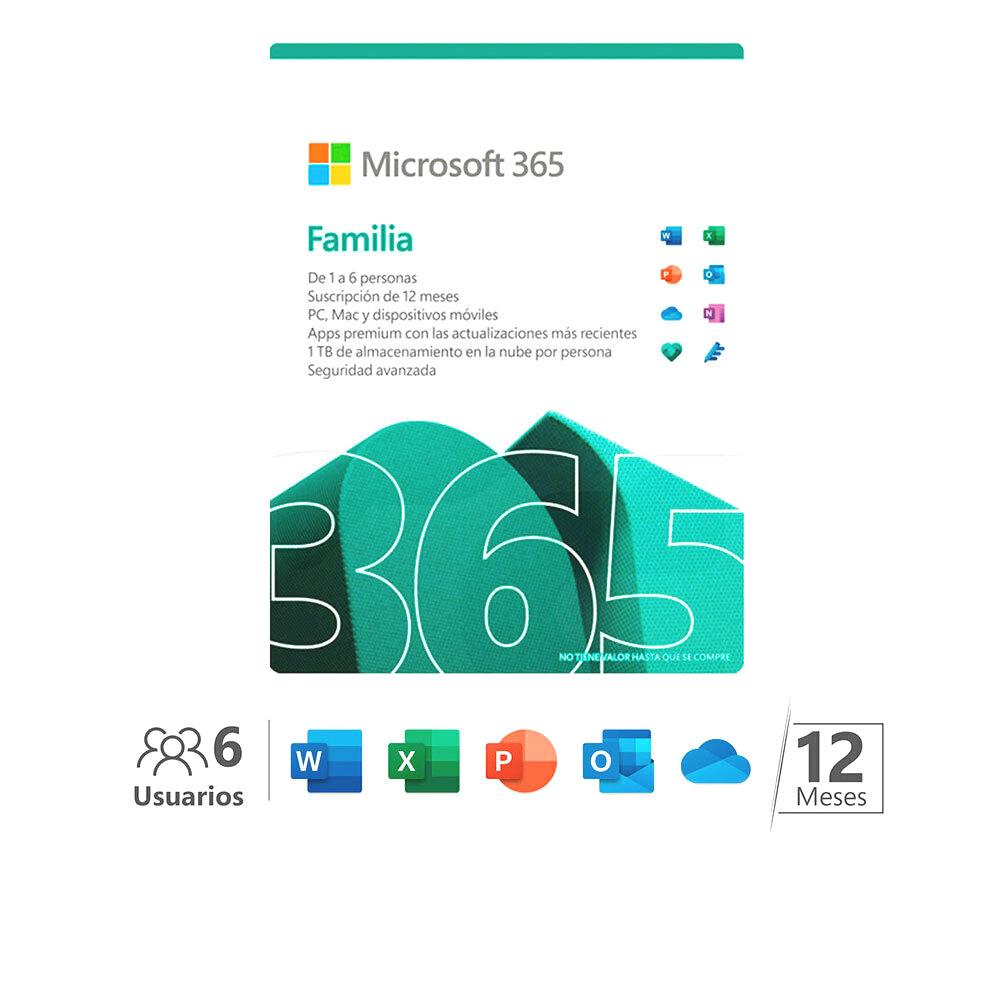 Microsoft Microsoft 365 Familia: hasta 6 usuarios, suscripción 12 meses,  Word, Excel, PowerPoint, OneDrive y más. Antes Office 365 Hogar | PC Factory