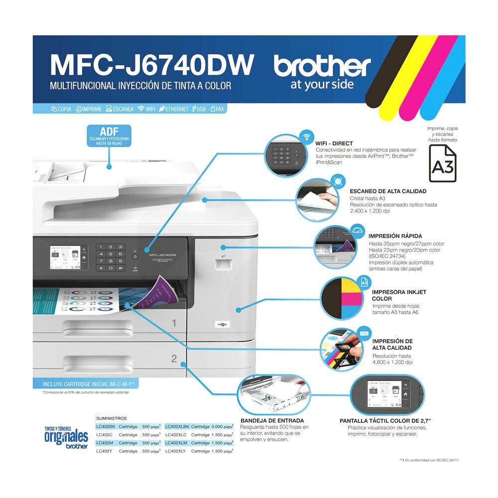 Impresora Multifuncional Brother MFC-J6740DW A3 - Wifi - Dúplex