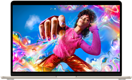 MacBook Air que muestra una imagen colorida para resaltar el rango de color y la resolución de la pantalla Liquid Retina